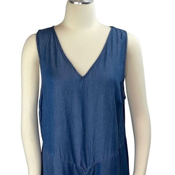 Soft Surroundings Blue Chambray V-Neck Culotte Jumpsuit Size L - Picture 4 of 8